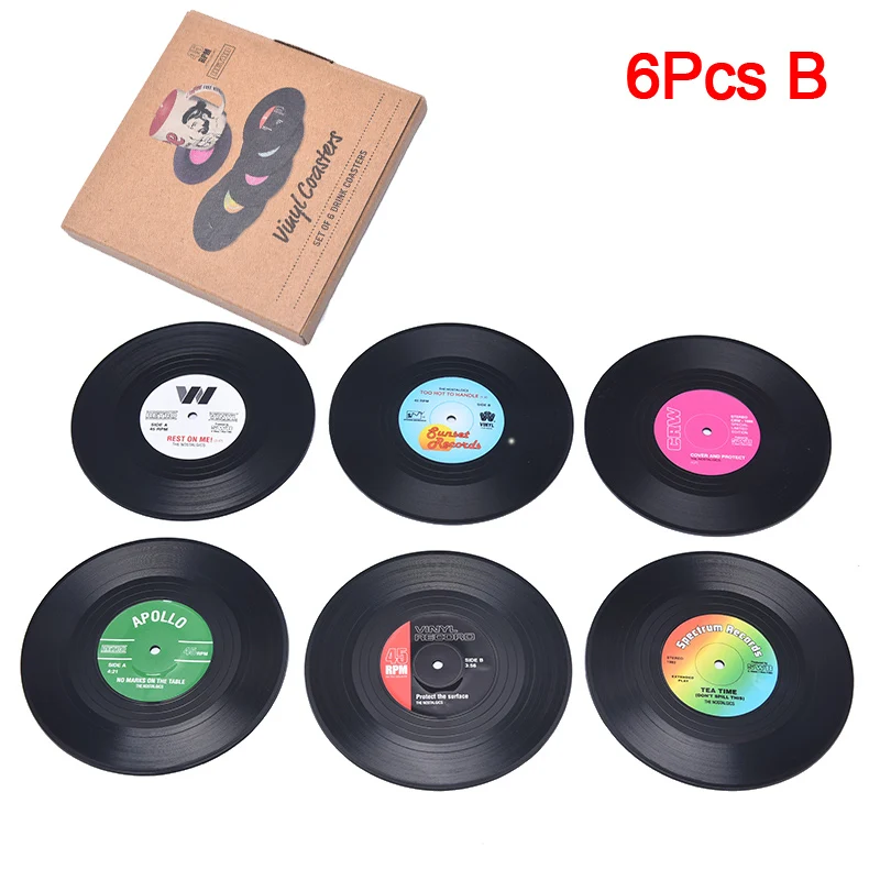 2/4/6 шт. Ретро виниловые подставки столик для напитков коврики кружки CD запись