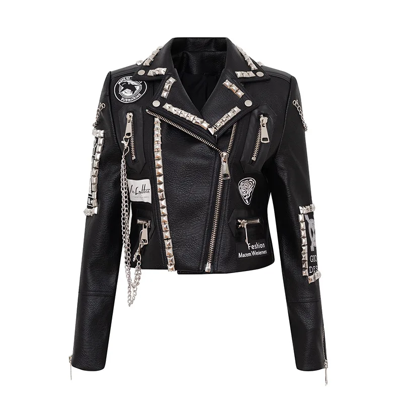 Autumn and Winter New Heavy Industry Rivets Coat Graffiti Printing Leather Coat Short Slim-Fitting Biker Leather Coat for Women
Autumn and Winter New Heavy Industry Rivets Coat Graffiti Printing Leather Coat Short Slim-Fitting Biker Leather Coat for Women