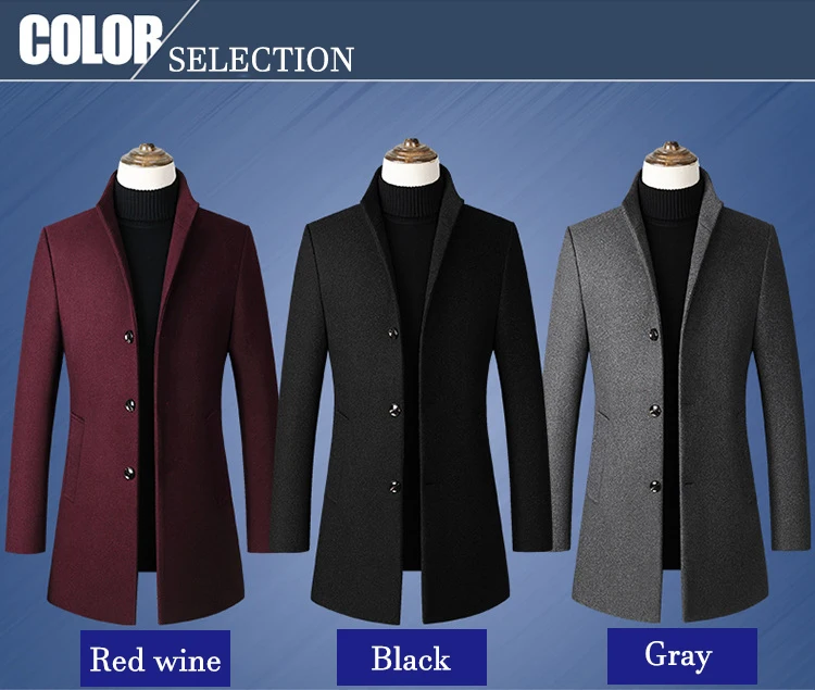 Warm wool woolen coat casual men coat fashion high quality long jacket men trench coat