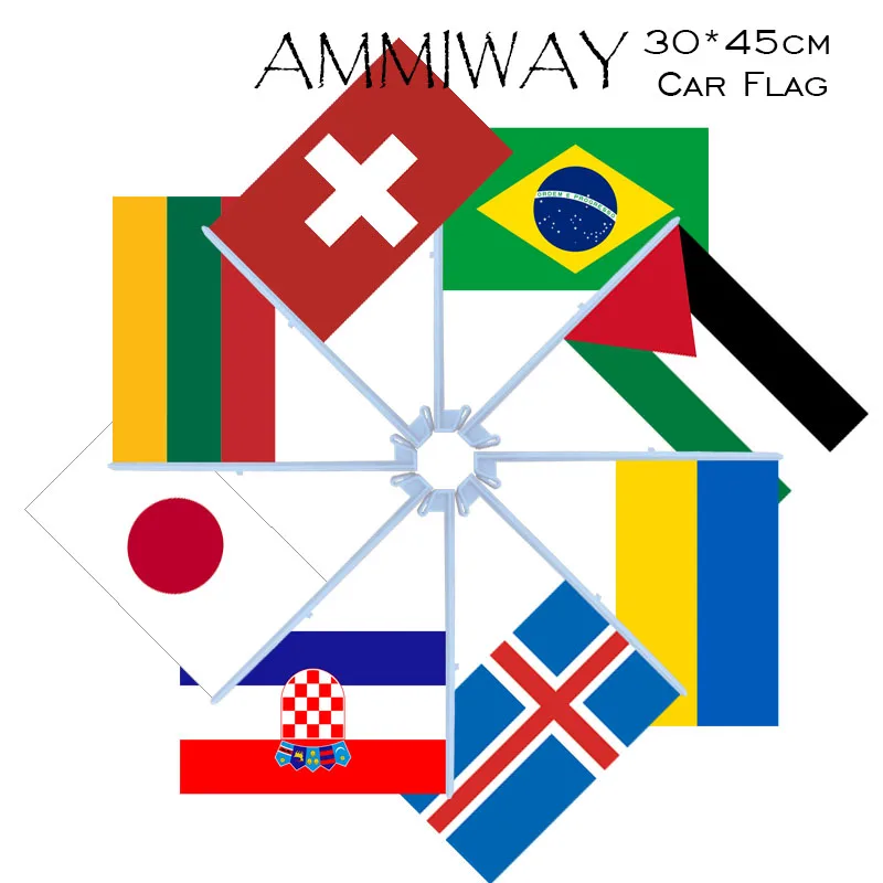 Автомобильные флаги AMMIWAY 30x45 см для Бразилии Палестины Украины Исландии Хорватии