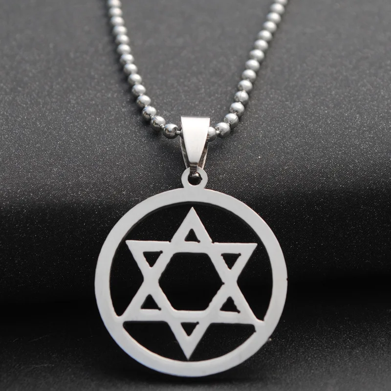 

Stainless Steel Magen David Rock Star Circle Necklace Israel Jewish Judaism Hebrew Passover Hanukkah Mitzvah Triangles Necklaces