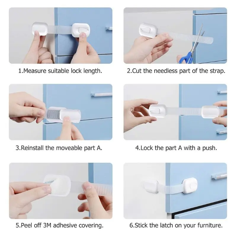 6Pcs Baby Safety Fridge Drawer Cupboard Cabinet Protection Strap Lock Children Security Protector 3M Adhesive No Drilling
6Pcs Baby Safety Fridge Drawer Cupboard Cabinet Protection Strap Lock Children Security Protector 3M Adhesive No Drilling
