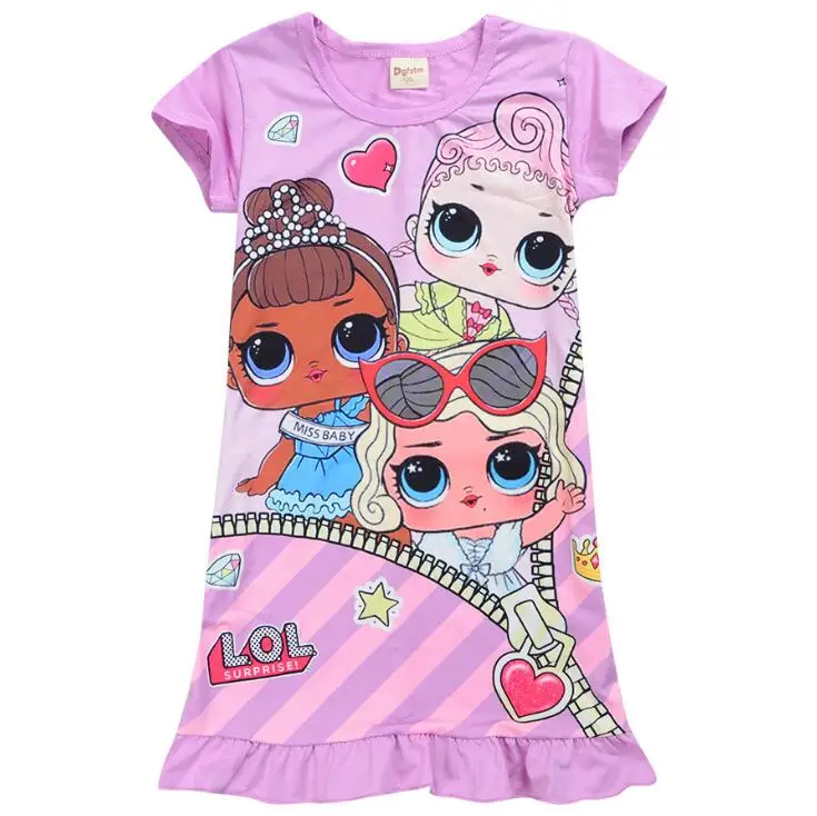 Хлопковая ночная рубашка с принтом Lol пижамные платья для маленьких девочек