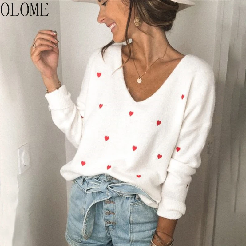 OLOME V Neck Embroidery Heart Sweater Women Pullover Knitwear Korean Style Kawaii Jumper Winter Casual Sweaters Tops Sale
OLOME V Neck Embroidery Heart Sweater Women Pullover Knitwear Korean Style Kawaii Jumper Winter Casual Sweaters Tops Sale