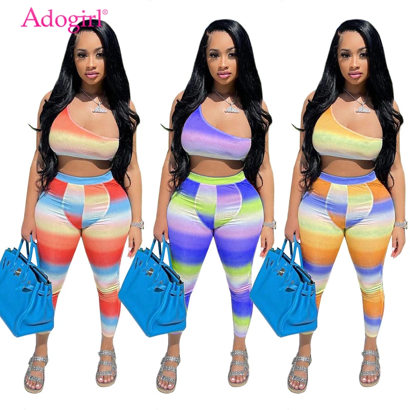 Adogirl Rainbow Stripe Ribbed Women Sexy Two Piece Set One Shoulder Sleeveless Crop Top Vest Pencil Pants Casual Suits Clubwear
Adogirl Rainbow Stripe Ribbed Women Sexy Two Piece Set One Shoulder Sleeveless Crop Top Vest Pencil Pants Casual Suits Clubwear