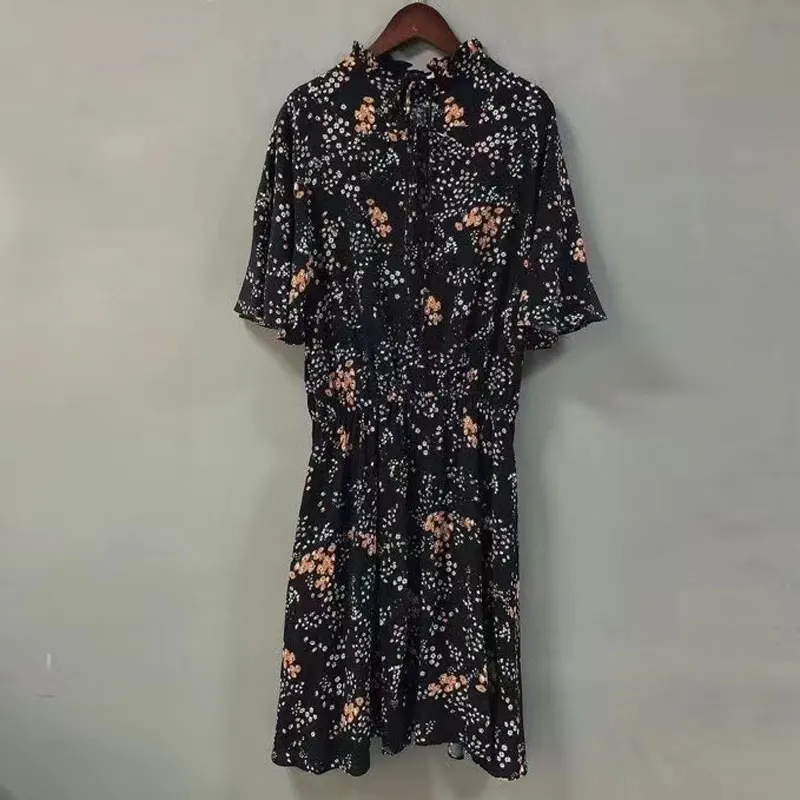 Ruffle collar Print women dress 2021 new lace-up short sleeve Elastic waist dress temperament lady dress
Ruffle collar Print women dress 2021 new lace-up short sleeve Elastic waist dress temperament lady dress
