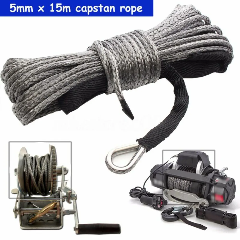 

Hot Sale 5MM*15M Winch Rope ATV UTV Trailer High Strength Synthetic Winch Line Cable Rope Tow Cord With Sheath Gray Winch 12V