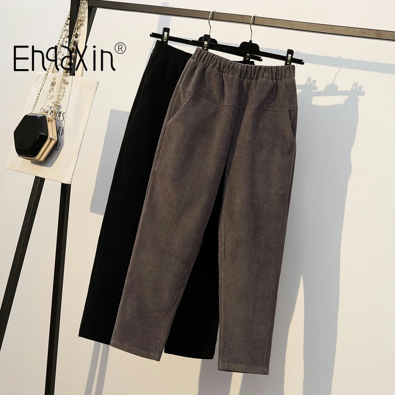 

Новинка осенне-зимние женские брюки EHQAXIN, свободные вельветовые повседневные плотные брюки с эластичной талией и карманами для женщин