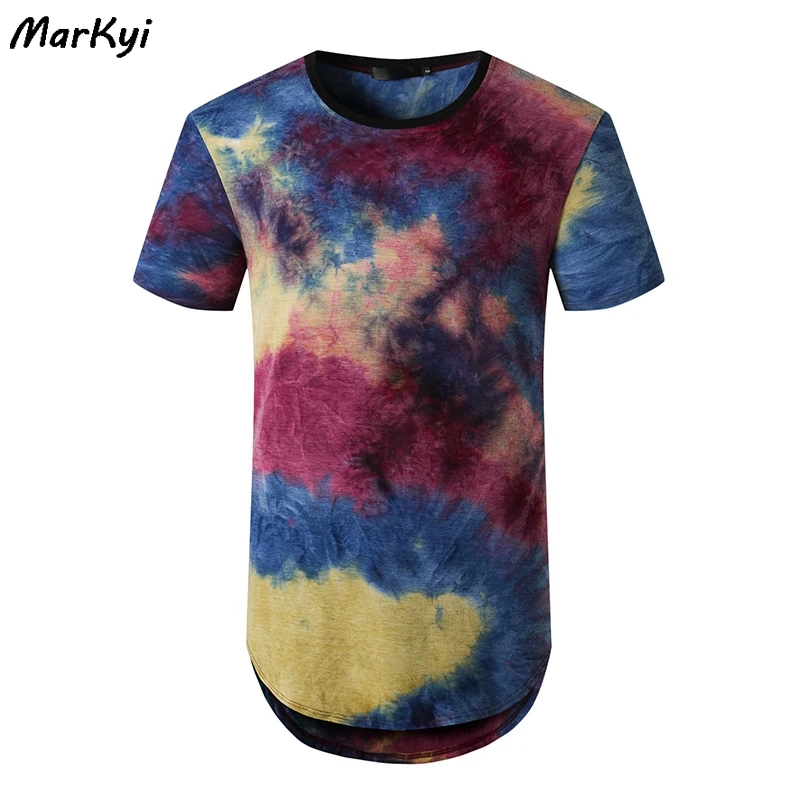 Фото Мужская футболка в стиле хип хоп MarKyi градиентная с длинным рукавом и коротким