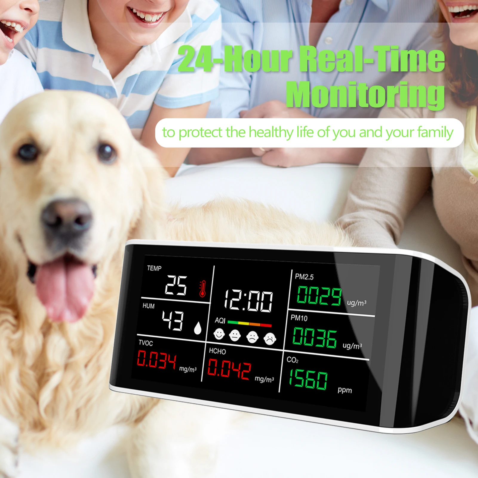 DM69 Air Quality Analyzer Digital Common Display Screen CO2 PM2.5 PM10 HCHO TOVC Temperature Humidity Detector Monitor
DM69 Air Quality Analyzer Digital Common Display Screen CO2 PM2.5 PM10 HCHO TOVC Temperature Humidity Detector Monitor