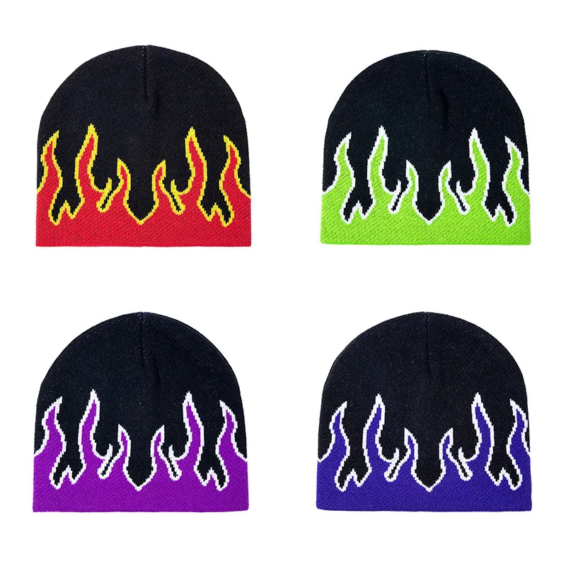 

Flame Pattern Autumn and Winter Warm Knitted Hat Fashion Street Rap Pullover Cap Hip-hop Hip Hop Cold Hat Beanie