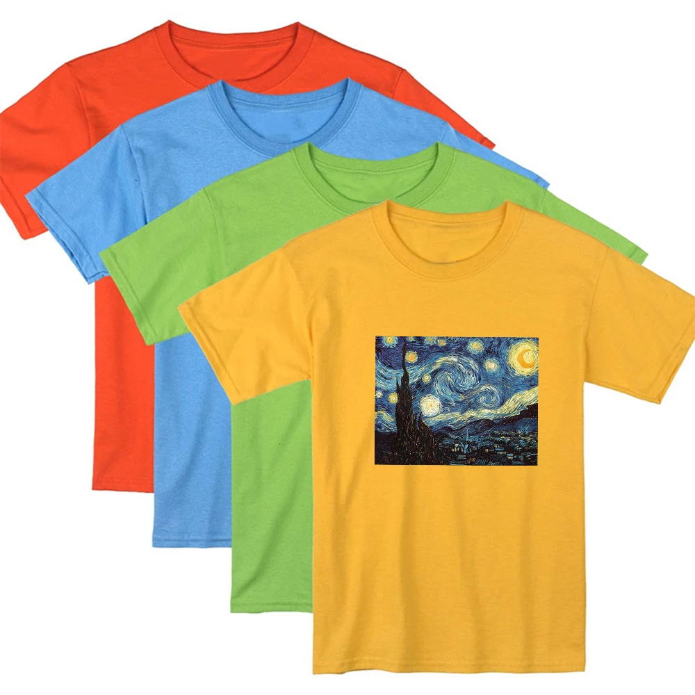 

Starry Sky Style T-shirt versatile Famous Painting Vintage New Tshirt Women Modern Popular Quality Van Gogh Tshirt Comfy Lady