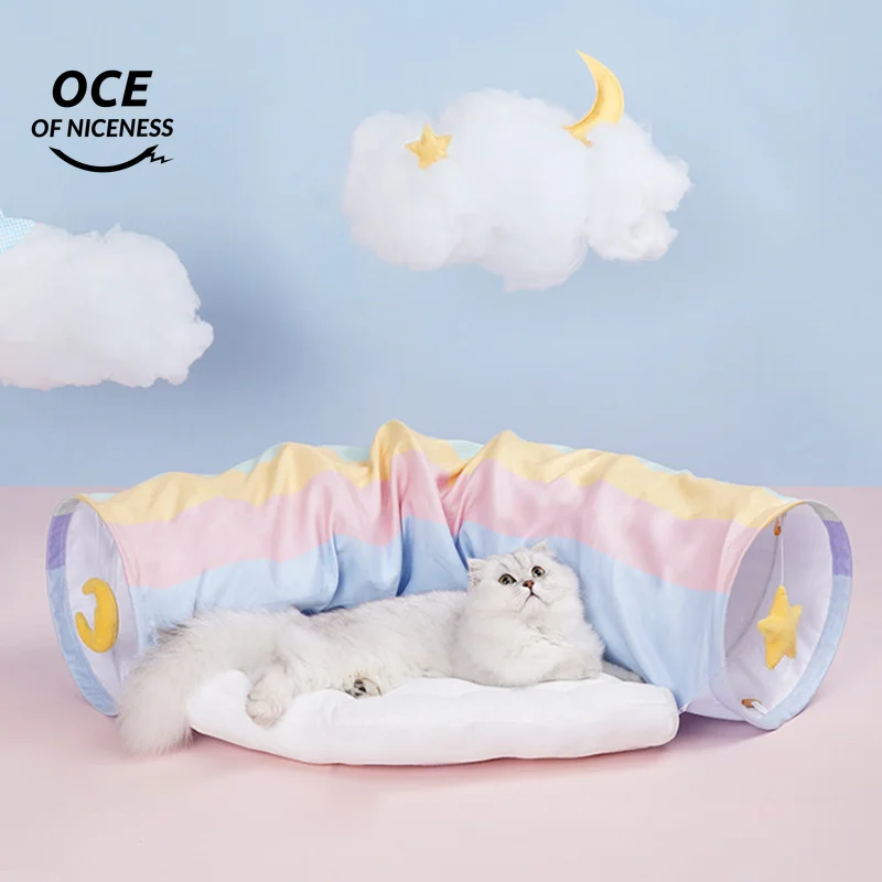 

OCE Cat Toys Interactive Pets Toys Cat Tunnel Kitten Pet Products Cat Supplies Cat Stuff Cat Nest Rainbow Cat Tunnel Villa