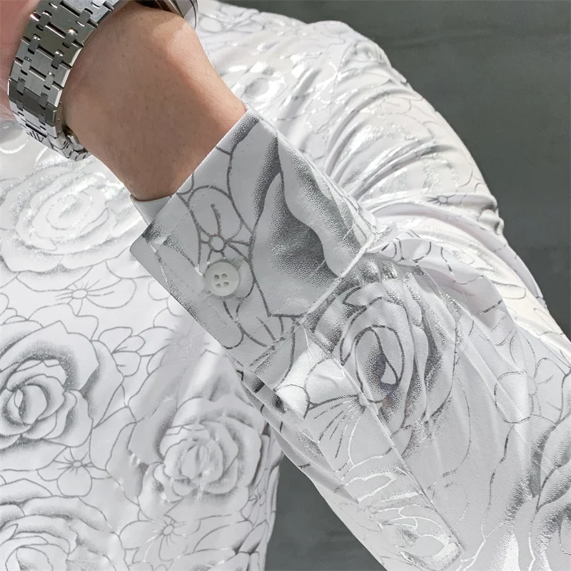 Flower Luxury Gold Print Shirts Men Long Sleeve Slim Shirt Korean Men Clothing Night Club Social Party Blouse Streetwear 2021
Flower Luxury Gold Print Shirts Men Long Sleeve Slim Shirt Korean Men Clothing Night Club Social Party Blouse Streetwear 2021