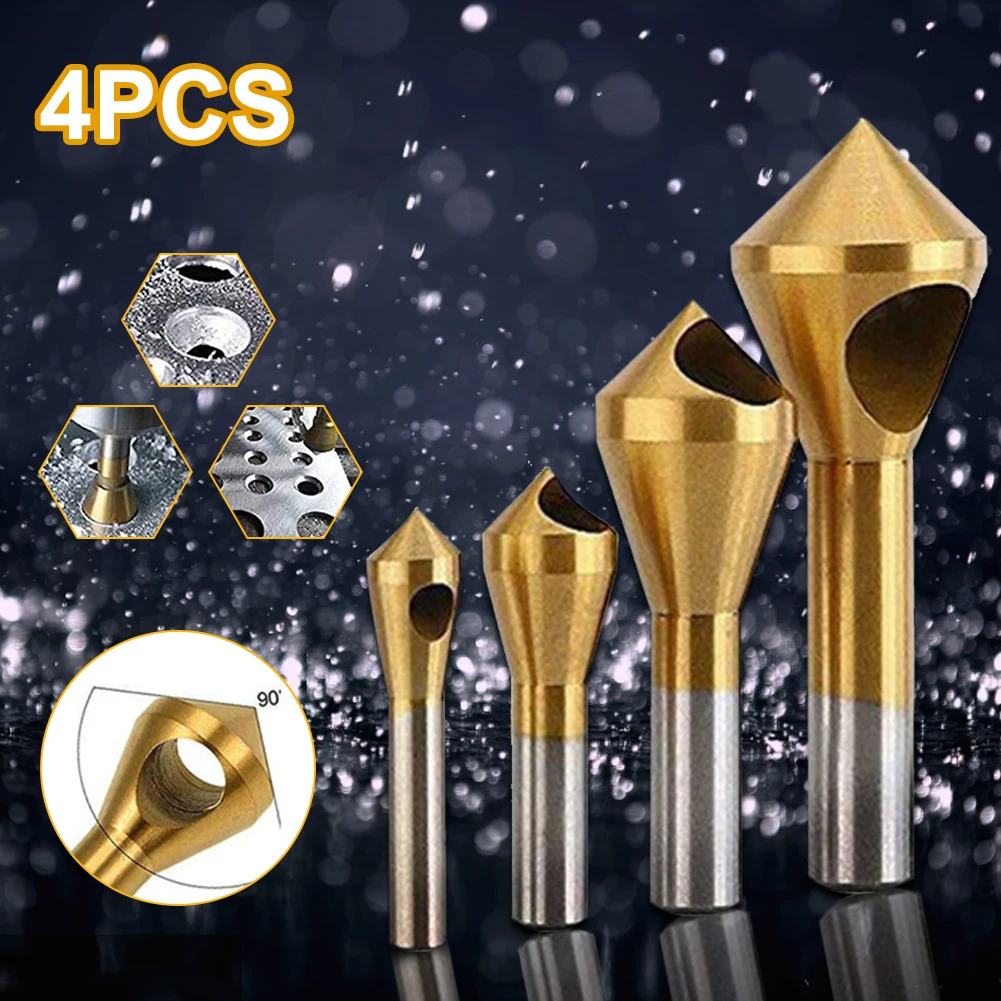 4pcs Countersink Chamfer Tool Titanium Coated Countersink Deburring Center Stepped Metal Drill Bits 2-5/5-10/10-15/15-20mm
4pcs Countersink Chamfer Tool Titanium Coated Countersink Deburring Center Stepped Metal Drill Bits 2-5/5-10/10-15/15-20mm