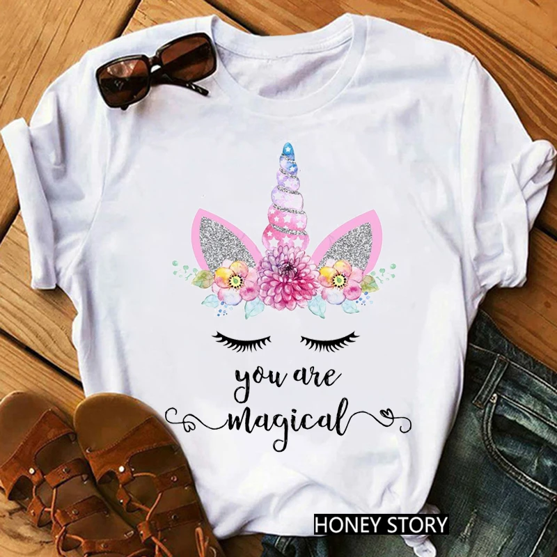 Футболка женская с принтом You Are Magic милая графическая рубашка единорогом топ
