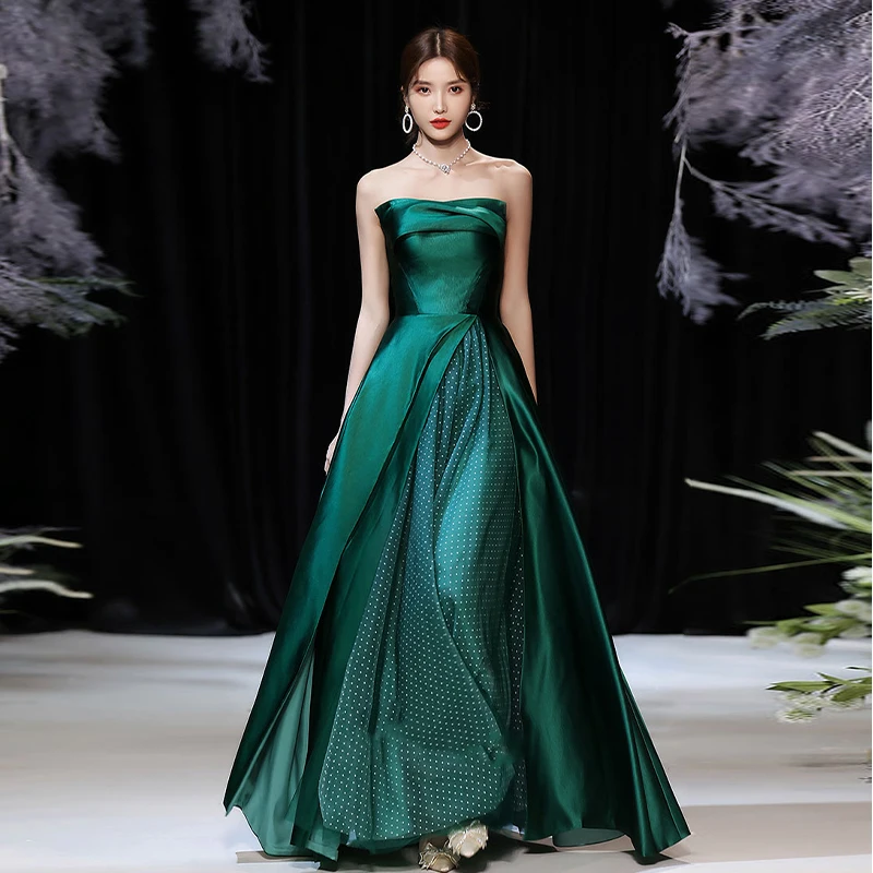 

Strapless Simple Evening Dress Empire Sleeveless Floor-Length Lace Up Pleat A-Line Elegant New Woman Formal Party Gowns A1008