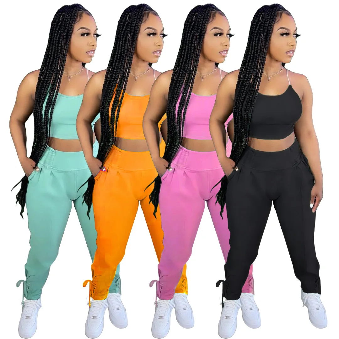 Fashion Sling Solid Pants Suit Tracksuit Women Summer Sexy O Neck Vest Crop Top + Sweatpants Bandage Sport Two Piece Set Outfits
Fashion Sling Solid Pants Suit Tracksuit Women Summer Sexy O Neck Vest Crop Top + Sweatpants Bandage Sport Two Piece Set Outfits