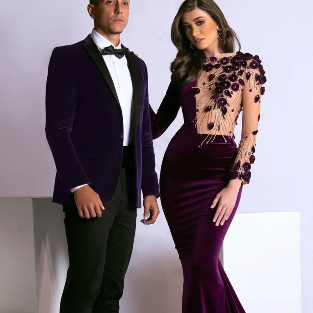 Luxury Velvet Evening Dresses Long Sleeves Mermaid Party Gowns Couture Flowers Beaded Illusion Prom Dresses Graduation Robes
Luxury Velvet Evening Dresses Long Sleeves Mermaid Party Gowns Couture Flowers Beaded Illusion Prom Dresses Graduation Robes