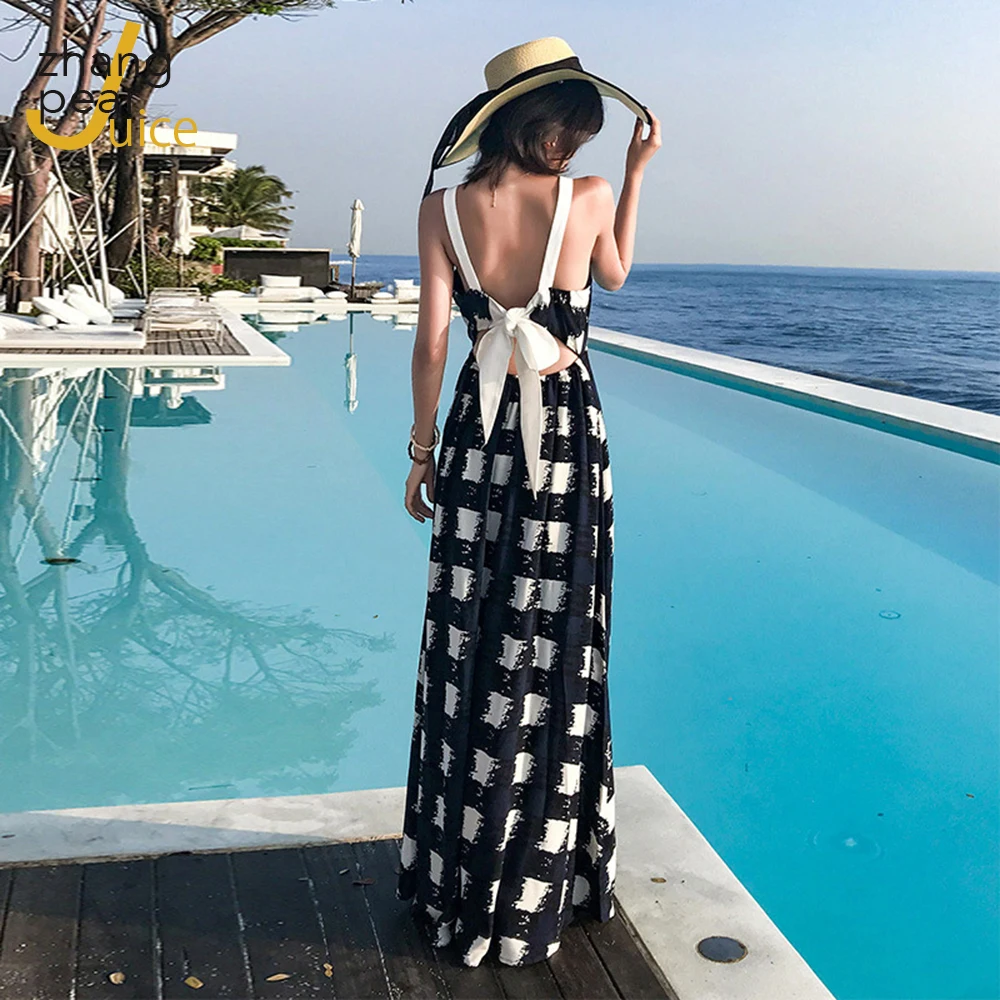 Summer Dress Women Plaid Printed Bow Holiday Beach Dresses Strap Boho Dress Elegant Long Maxi Dress Sundress 
Summer Dress Women Plaid Printed Bow Holiday Beach Dresses Strap Boho Dress Elegant Long Maxi Dress Sundress