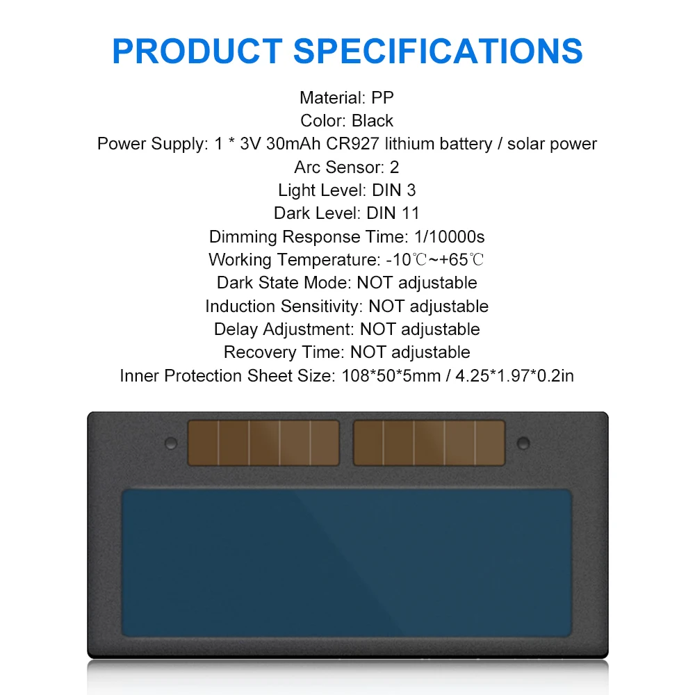 Solar Automatic Variable Light Welder Welding Lens Welding Antiglare Protection Shield Professional Argon Arc Weld Lens
Solar Automatic Variable Light Welder Welding Lens Welding Antiglare Protection Shield Professional Argon Arc Weld Lens
