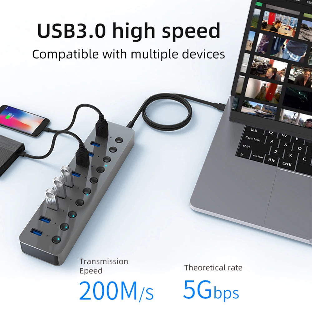 USB Hub 3.0 USB Aluminum Alloy 7/10 Port High Speed Transmission Splitter Independent Switch Adapter for Pc Accessories
USB Hub 3.0 USB Aluminum Alloy 7/10 Port High Speed Transmission Splitter Independent Switch Adapter for Pc Accessories