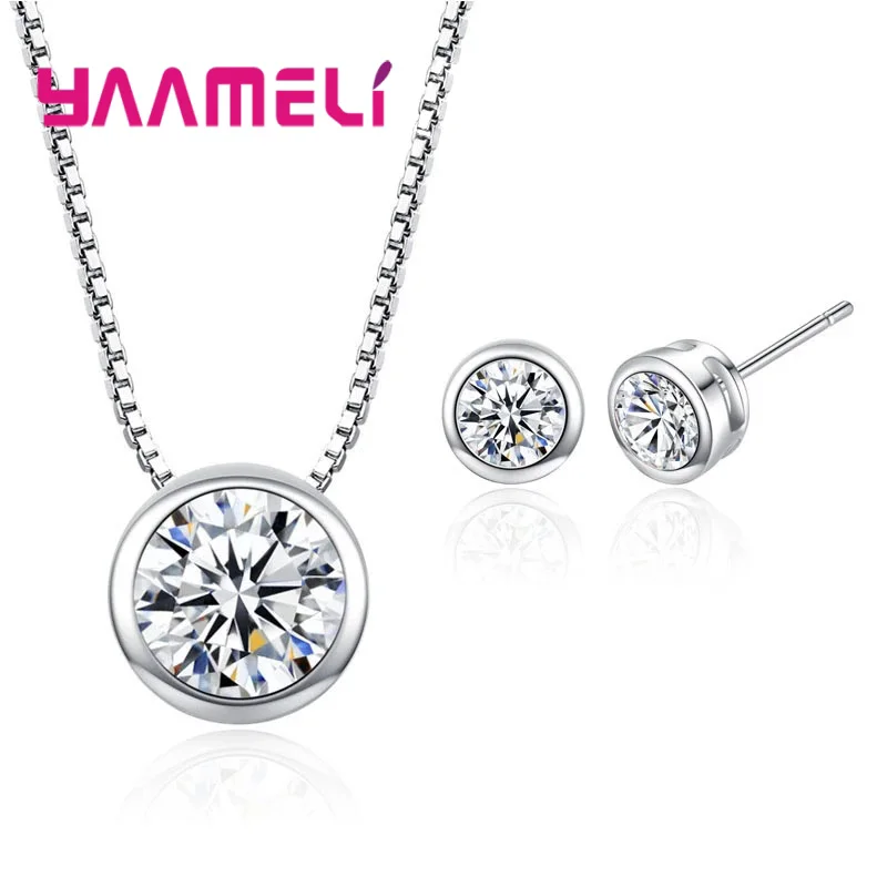 New Fashion Women Jewelry Sets 25 Sterling Silver CZ Crystal Round Pendant Necklace Stud Earrings Wedding Party Ceremoey Anel
New Fashion Women Jewelry Sets 25 Sterling Silver CZ Crystal Round Pendant Necklace Stud Earrings Wedding Party Ceremoey Anel