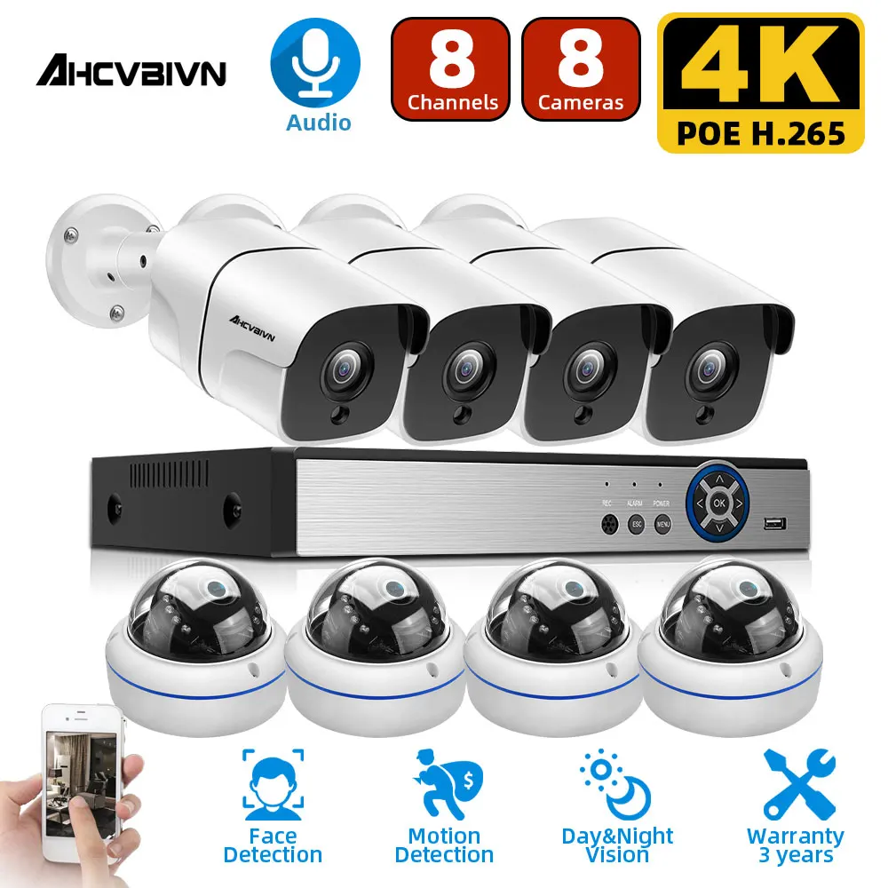 4K 8CH NVR 4/8Pcs 8MP Bullet Dome POE IP Camera POE NVR Kit Security System Night Vision Motion Detetcion Onvif H.265 P2P View
4K 8CH NVR 4/8Pcs 8MP Bullet Dome POE IP Camera POE NVR Kit Security System Night Vision Motion Detetcion Onvif H.265 P2P View