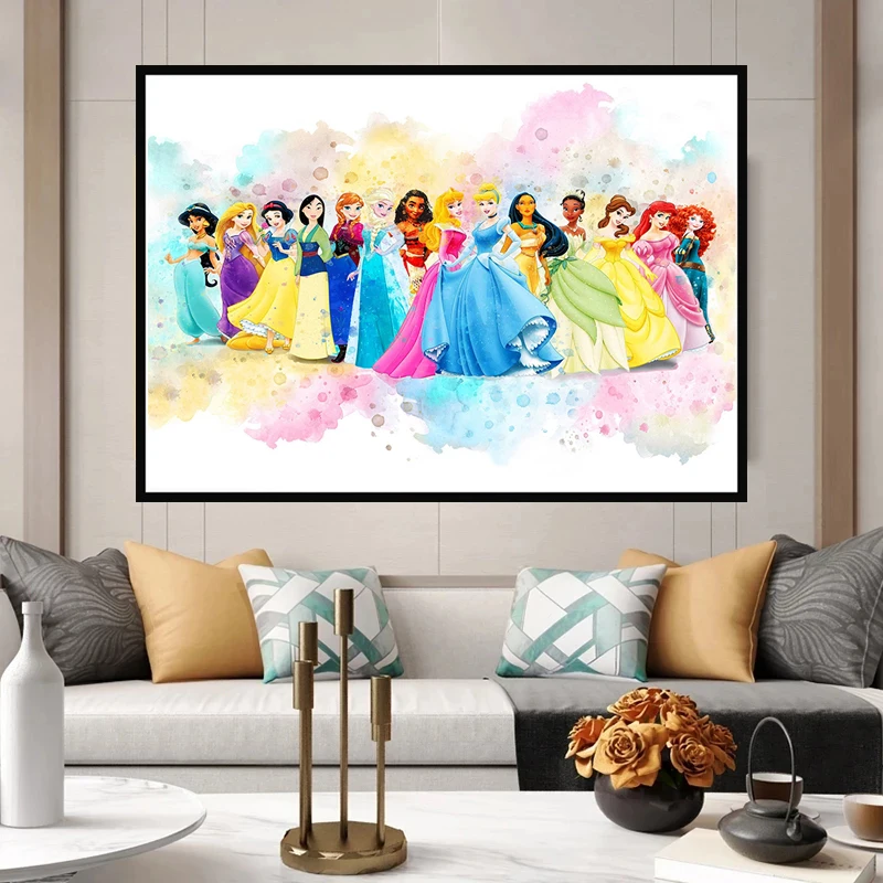 

Catoon Princesses Watercolor Poster Disney Animated Character Canvas Painting Print Wall Art Picture Living Room Decor Cuadros