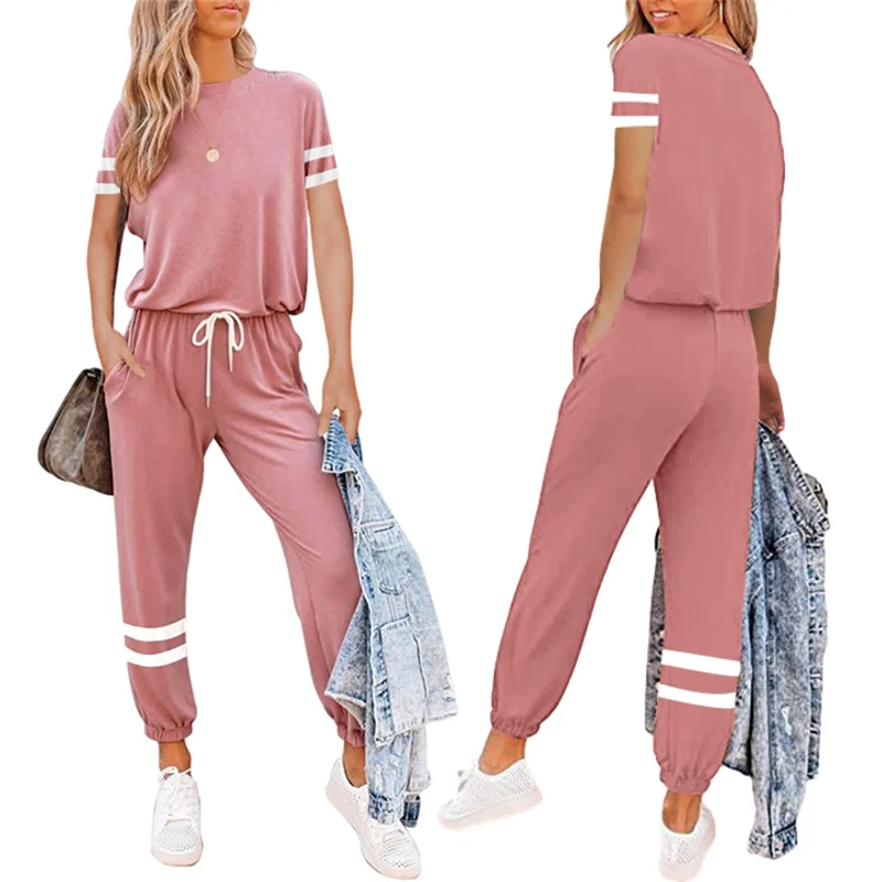Women Clothes Sets Ladies Short Sleeve Trousers Suit Fashion Strip Stitching O-Neck T-shirt + High Waist Long Pants Sets
Women Clothes Sets Ladies Short Sleeve Trousers Suit Fashion Strip Stitching O-Neck T-shirt + High Waist Long Pants Sets