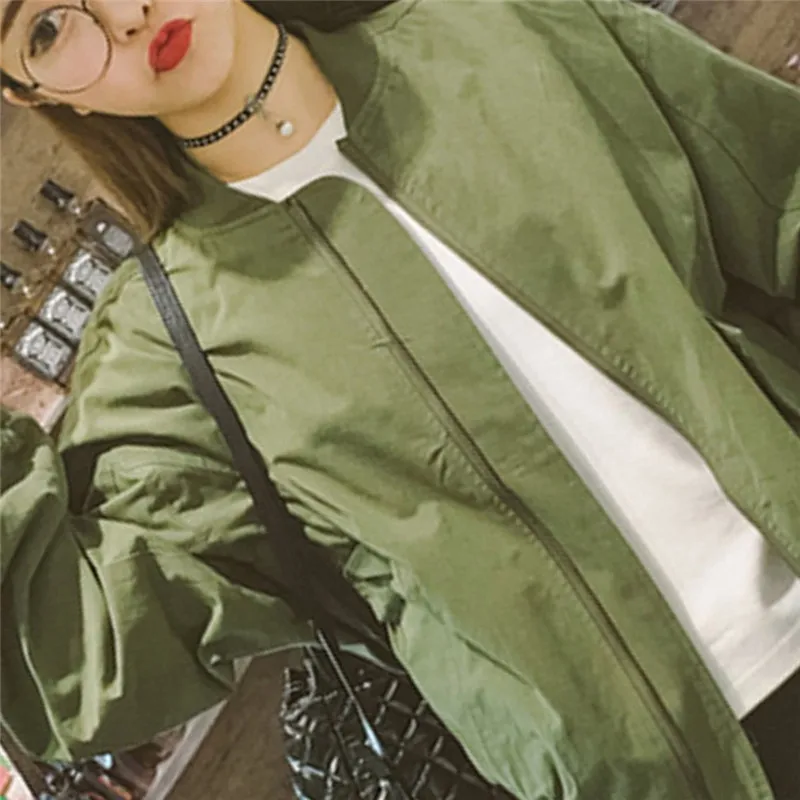 Autumn Korean Style Women Baseball Jackets Basic Coats Army Green & White Color Uniform Outwearr Loose Coat | Женская одежда