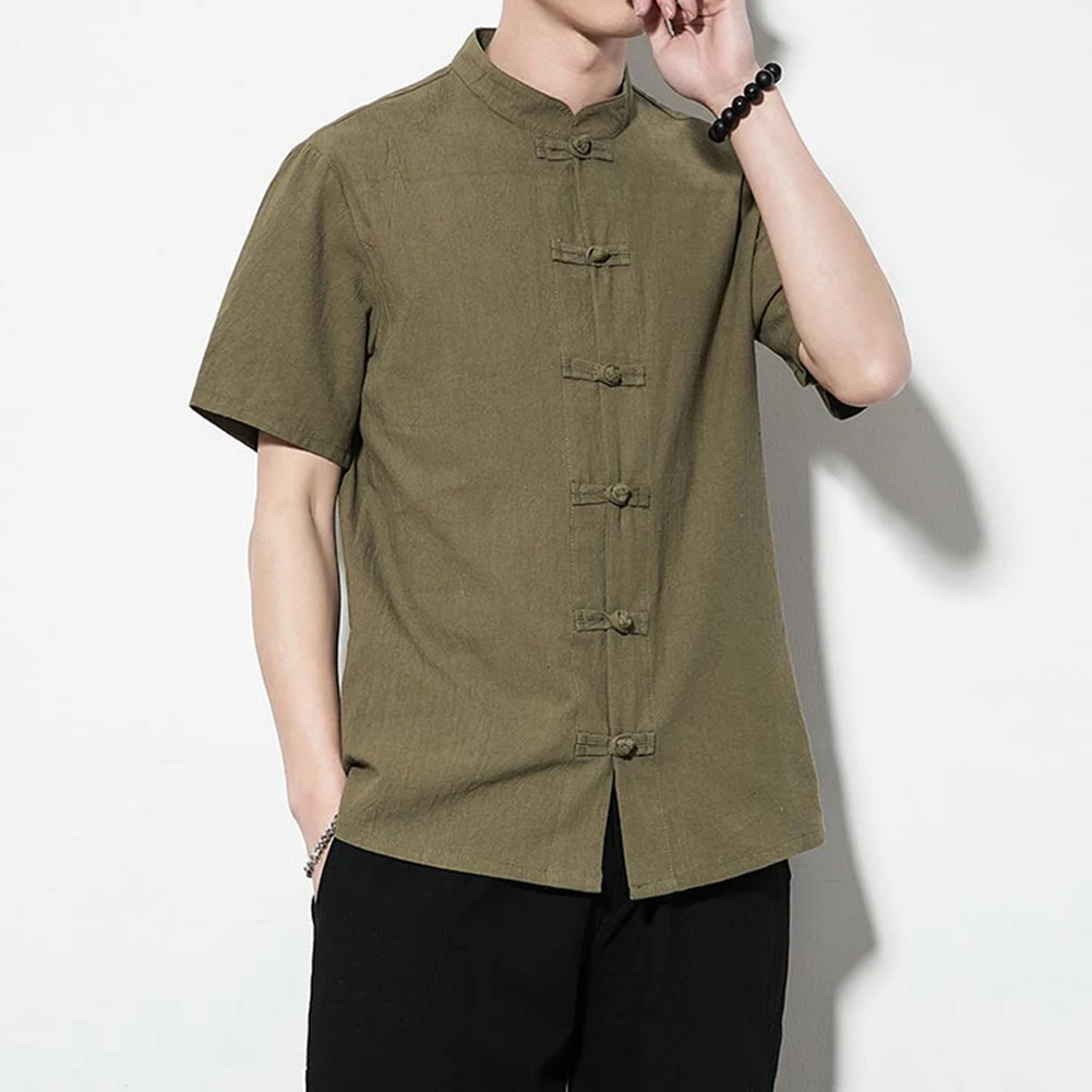 Новая традиционная китайская одежда для мужчин однотонная Свободная рубашка с