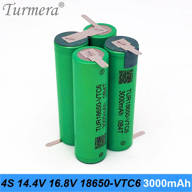 Аккумулятор Turmera 4S 14,4 В, 16,8 в, VTC6, TUR18650VTC6, батарея 3000 мАч, 30 А для шуруповерта или воздушного дрона
Аккумулятор Turmera 4S 14,4 В, 16,8 в, VTC6, TUR18650VTC6, батарея 3000 мАч, 30 А для шуруповерта или воздушного дрона