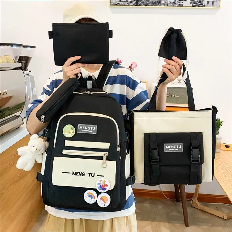 Fashion Women Backpack 5-piece Nylon School Bag For Girls Large-capacity Waterproof Travel Bags Kawaii Pendant Student Bookbags
Fashion Women Backpack 5-piece Nylon School Bag For Girls Large-capacity Waterproof Travel Bags Kawaii Pendant Student Bookbags