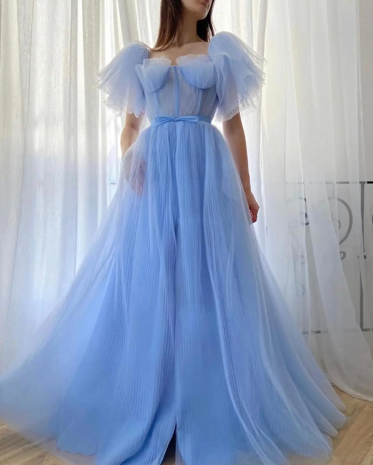 Light Blue Tulle Pleats Prom Dresses 2021 A Line Short Sleeves Formal Evening Party Dress Robe De Soiree
Light Blue Tulle Pleats Prom Dresses 2021 A Line Short Sleeves Formal Evening Party Dress Robe De Soiree
