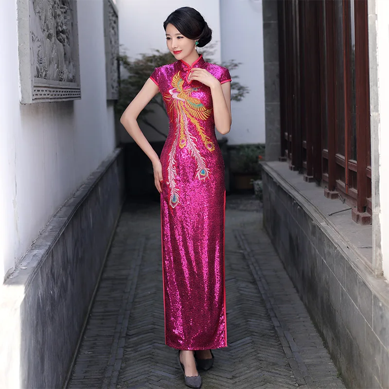Bling Sequins Lady Embroidery Phoenix Cheongsam Slim Straight Dresses Short Sleeve Chinese Dress Show Evening Gown Vestidos
Bling Sequins Lady Embroidery Phoenix Cheongsam Slim Straight Dresses Short Sleeve Chinese Dress Show Evening Gown Vestidos