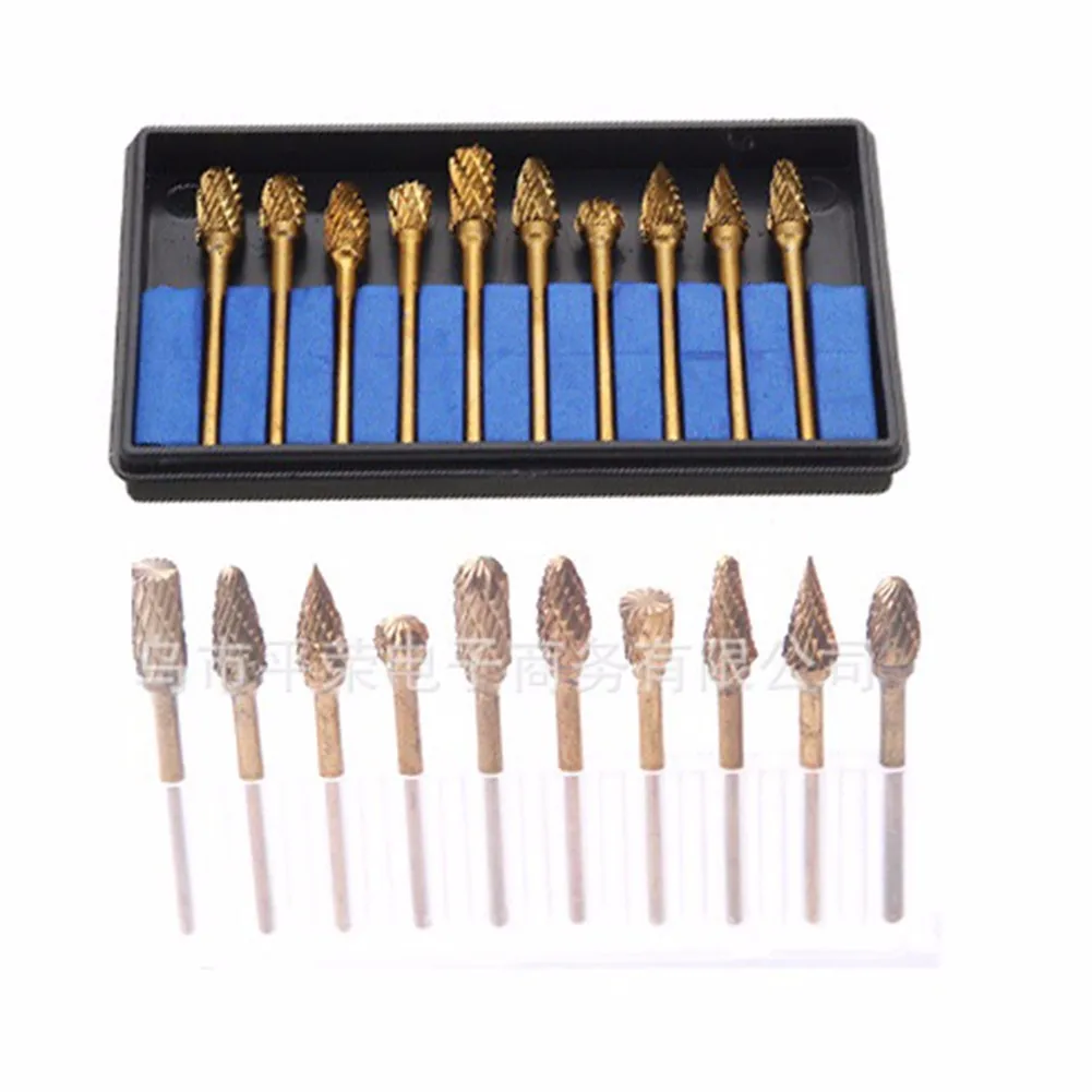 10pcs Tungsten Head Carbide Burrs For Rotary Drill Grinder Carving Bit Glod Electric Drill Accessories
10pcs Tungsten Head Carbide Burrs For Rotary Drill Grinder Carving Bit Glod Electric Drill Accessories