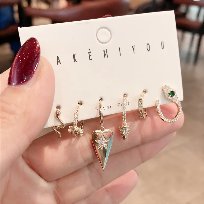 SIPENGJEL Fashion Love Heart pendant Hoop Earrings Sets 6 Pcs Punk Drop Earings For Women Party Jewelry 2021
SIPENGJEL Fashion Love Heart pendant Hoop Earrings Sets 6 Pcs Punk Drop Earings For Women Party Jewelry 2021