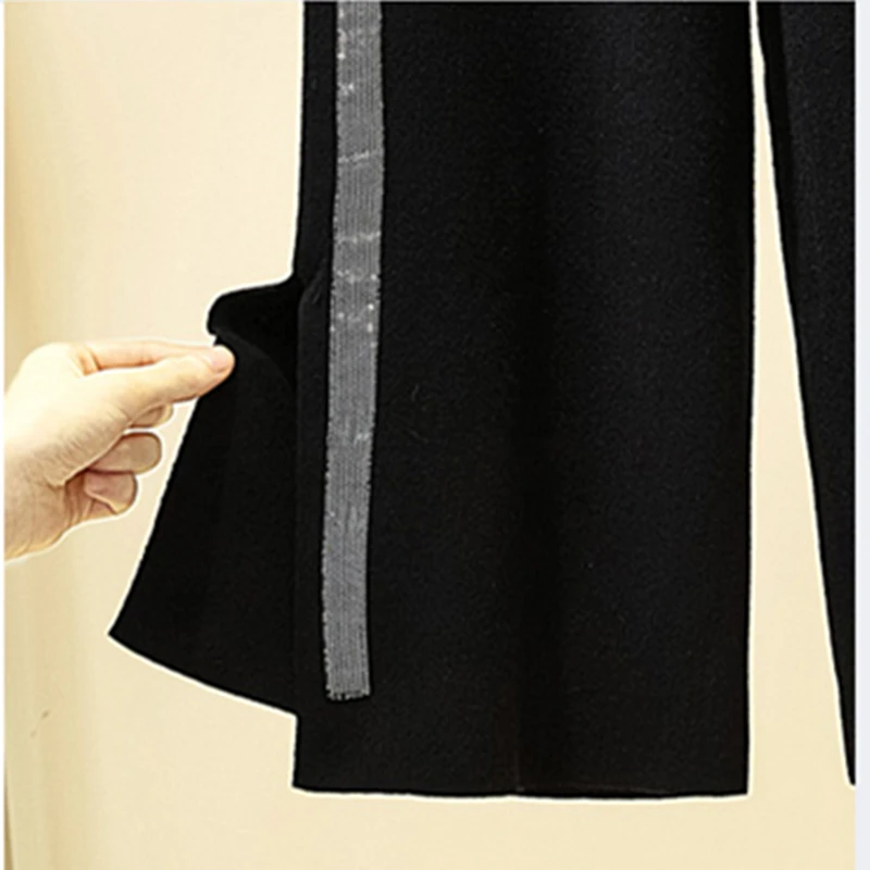 Women's Pants Autumn Winter Thick Warm Knitted Pants Elastic Waist Black splite Trousers Plus Size Loose Wide Leg Pants
Women's Pants Autumn Winter Thick Warm Knitted Pants Elastic Waist Black splite Trousers Plus Size Loose Wide Leg Pants