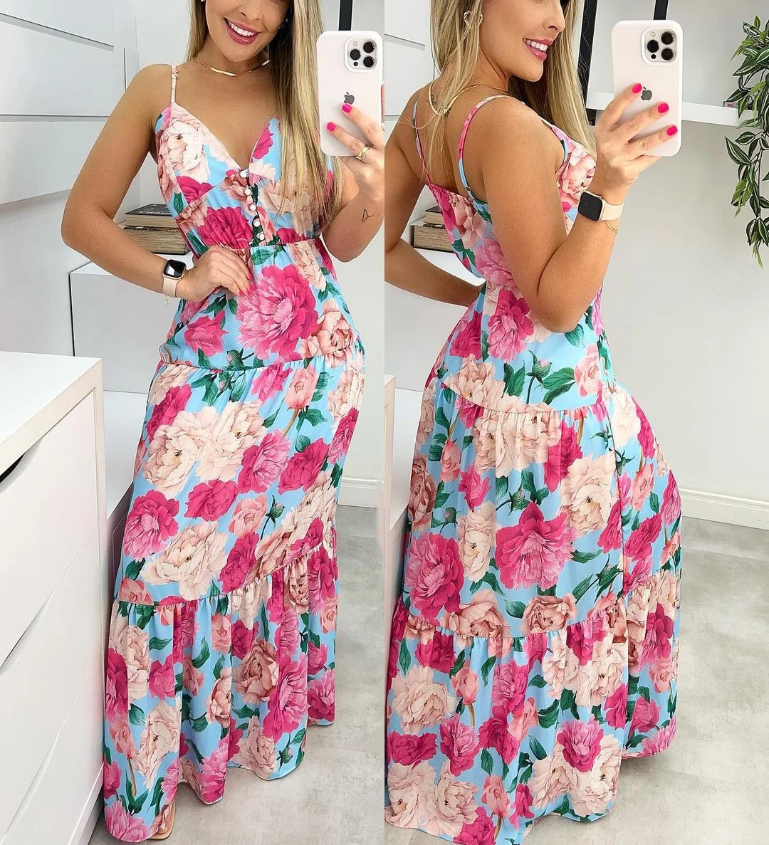 Printed Flowers Dress Women 2021 Summer New Fashion V-neck Pleated Large Swing Floor Mopping Sexy Suspender Dress
Printed Flowers Dress Women 2021 Summer New Fashion V-neck Pleated Large Swing Floor Mopping Sexy Suspender Dress