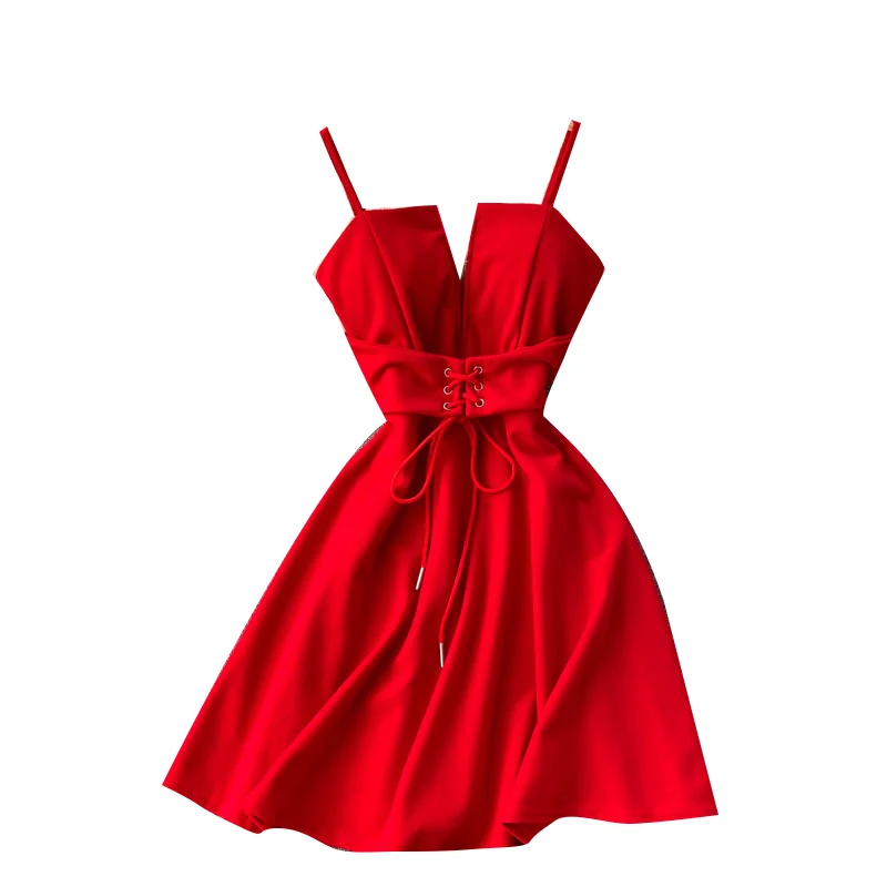 Women New Fashion Sexy Ins Chic Sleeveless Bandage Waist Slim A-line Mini Dress Solid Color Vestido De Mujer R656
Women New Fashion Sexy Ins Chic Sleeveless Bandage Waist Slim A-line Mini Dress Solid Color Vestido De Mujer R656