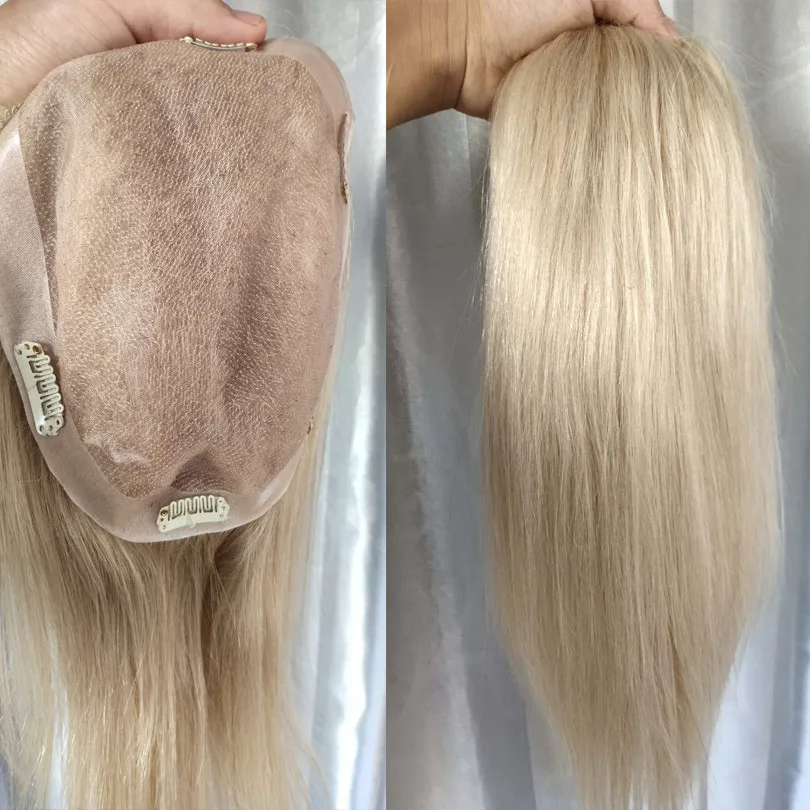 

#60 Color Ash Blonde Hair Topper mono Clip Ins Toupee Hair For Women Brazilian Remy 100% Human Hair 12*15 16*18cm Extension