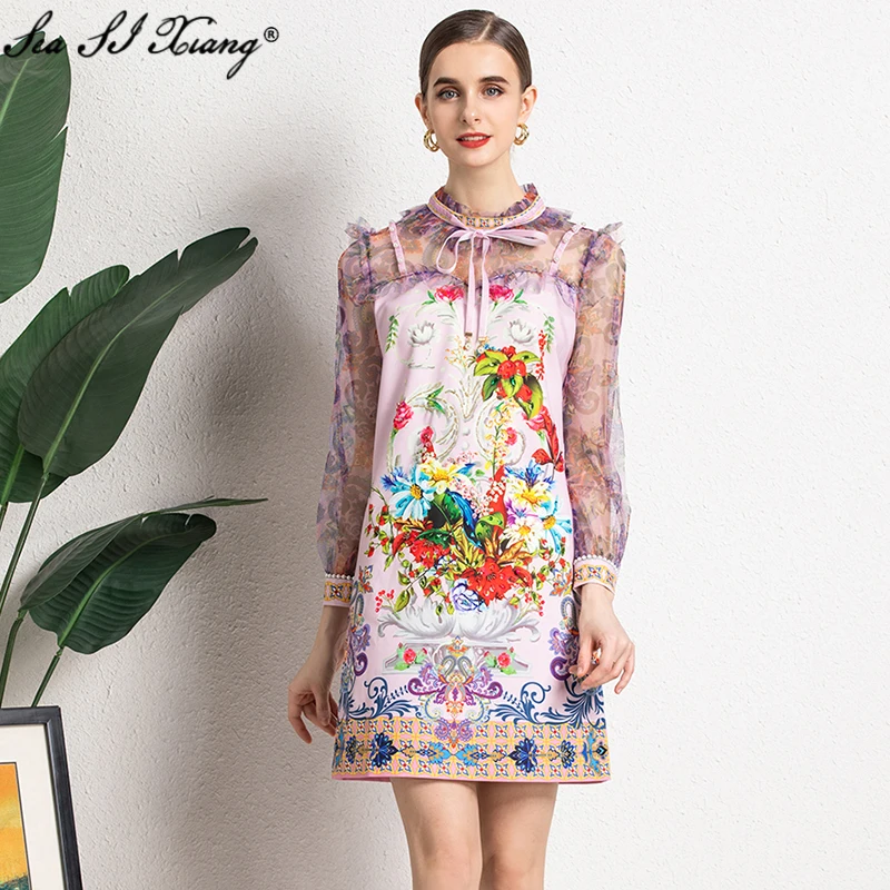 Seasixiang Fashion Designer Summer Dress Women Mesh Long Sleeve Beading Sequined Vintage Floral Print Loose Dresses 2021 New
Seasixiang Fashion Designer Summer Dress Women Mesh Long Sleeve Beading Sequined Vintage Floral Print Loose Dresses 2021 New