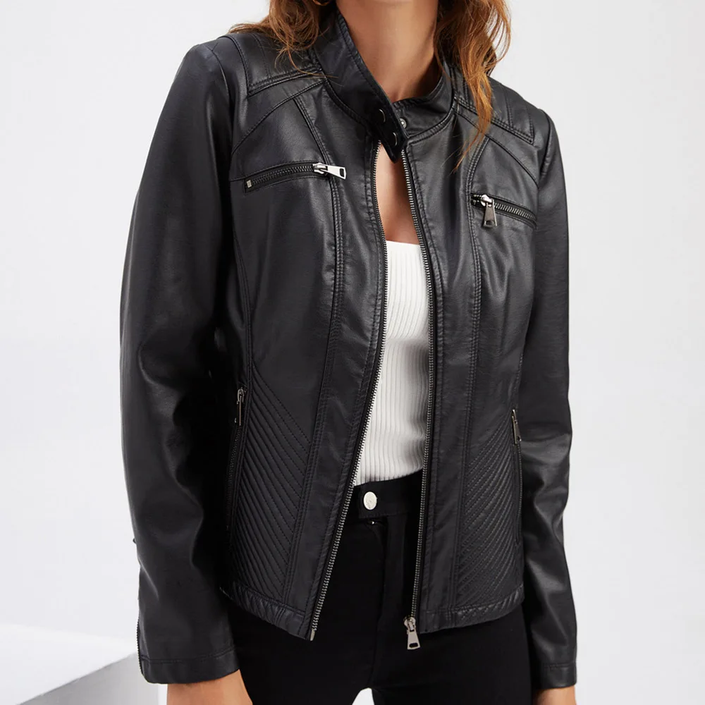 Punk Motorcycle Cool Simple Vintage Trend Thin Plain Zipper Stand Collar Slim 2021 Spring Autumn New Fashion Woman PU Jacket
Punk Motorcycle Cool Simple Vintage Trend Thin Plain Zipper Stand Collar Slim 2021 Spring Autumn New Fashion Woman PU Jacket
