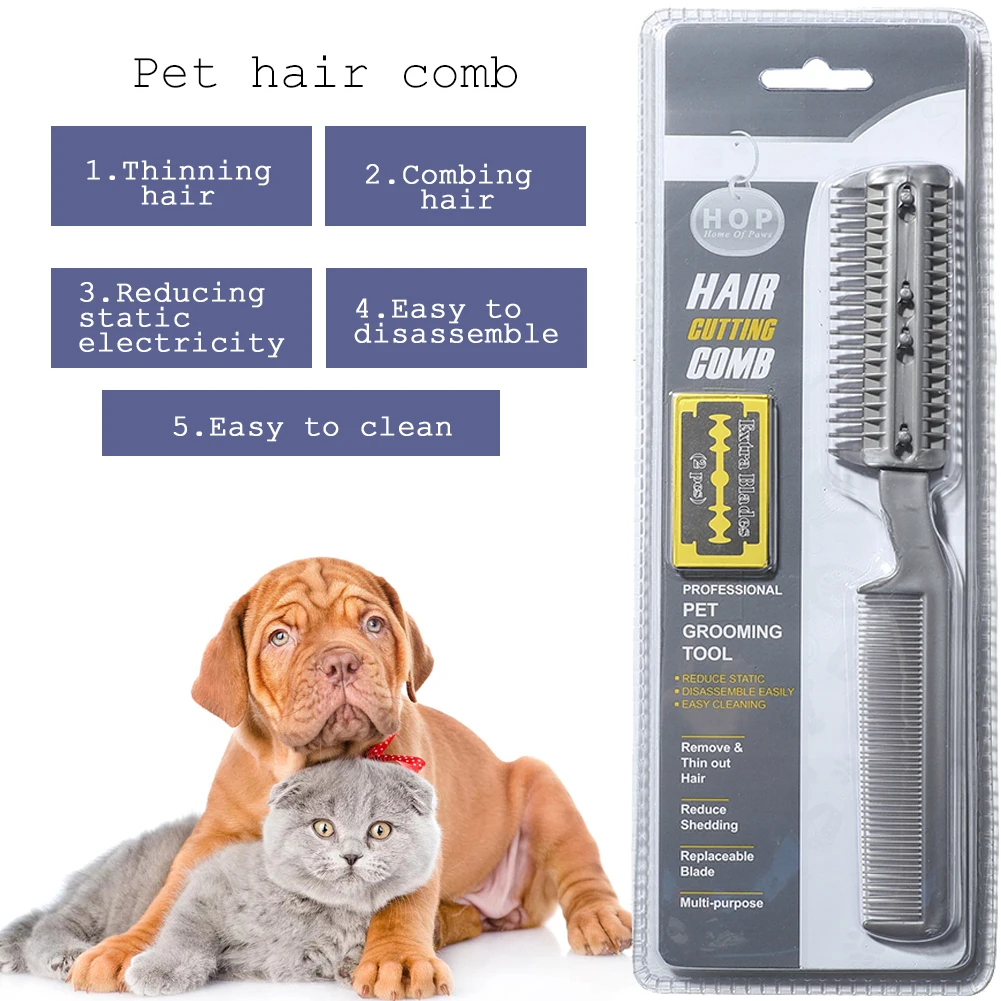 

Stainless Steel Manual Hair Razor With Comb For Pet Dual-End Hair Trimmer Styler Hair Cutting Comb For Dogs Cats With 2 Blades