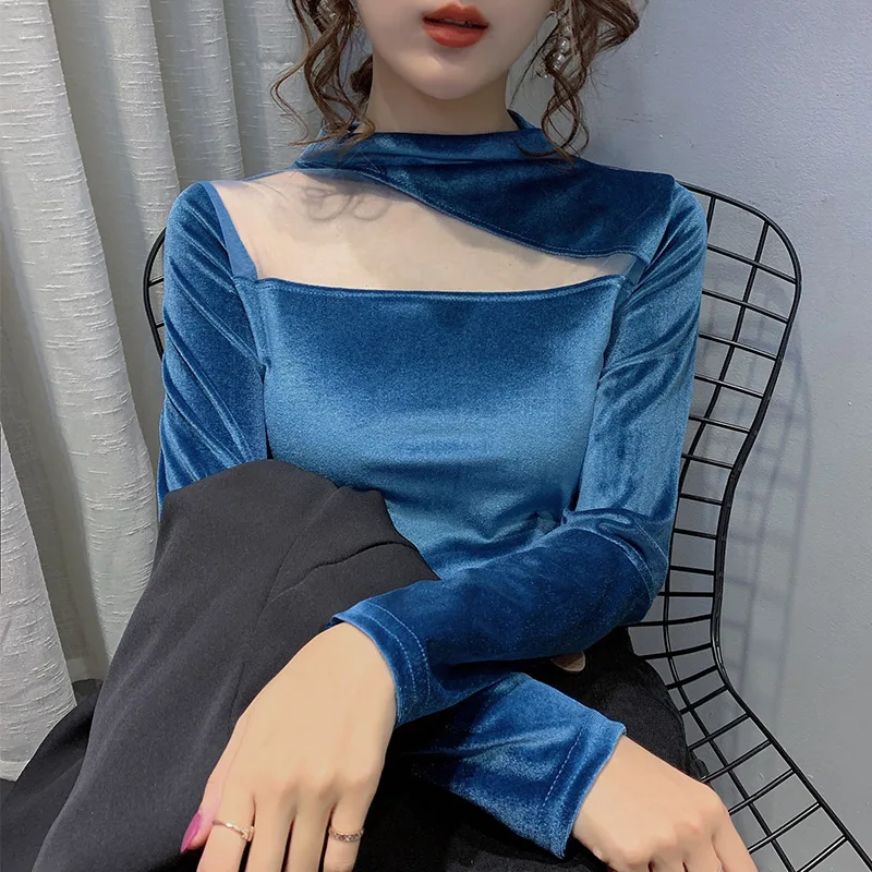 New Elegant Fashion Women Spring Autumn Sexy Elastic Mesh Velvet Skinny Bottoming T Shirt Lady Long Sleeve T-Shirt Tops
New Elegant Fashion Women Spring Autumn Sexy Elastic Mesh Velvet Skinny Bottoming T Shirt Lady Long Sleeve T-Shirt Tops
