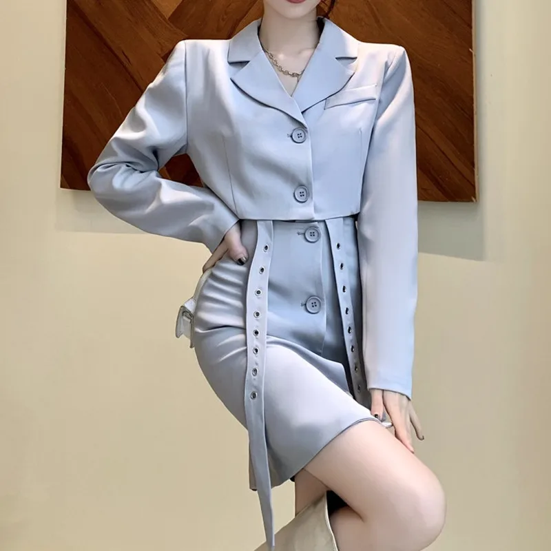 Korean Design Sense Bandage Fashion Blazer + Thin High Waist Skirt Two-piece Sets Temperament 2021 Casual Autumn Ensembles Femme
Korean Design Sense Bandage Fashion Blazer + Thin High Waist Skirt Two-piece Sets Temperament 2021 Casual Autumn Ensembles Femme