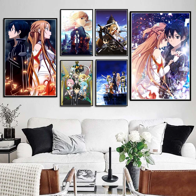 Картина на холсте видеоигра искусство меча онлайн Kirito Asuna постер японское аниме
