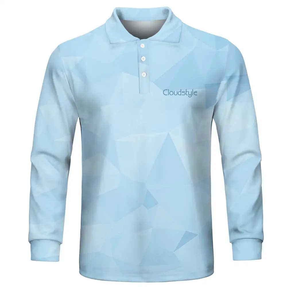 Мужские рубашки-поло с 3D градиентом голубые повседневные свободные мужские в