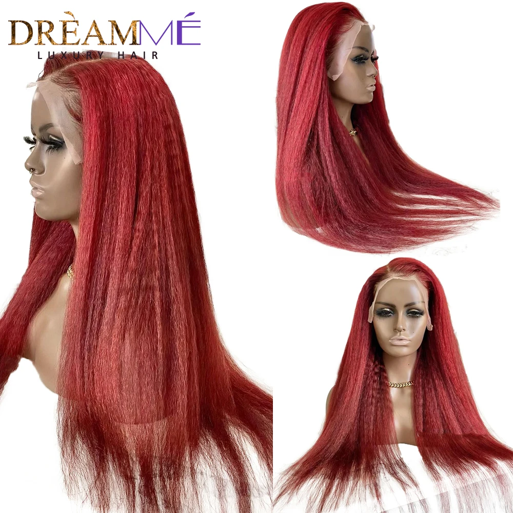 Kinky Straight 13x4 Lace Front Wig 99J Burgundy Red Color Pre Plucked with Baby Hair Yaki 250% Density Human Hair Wigs For Women
Kinky Straight 13x4 Lace Front Wig 99J Burgundy Red Color Pre Plucked with Baby Hair Yaki 250% Density Human Hair Wigs For Women